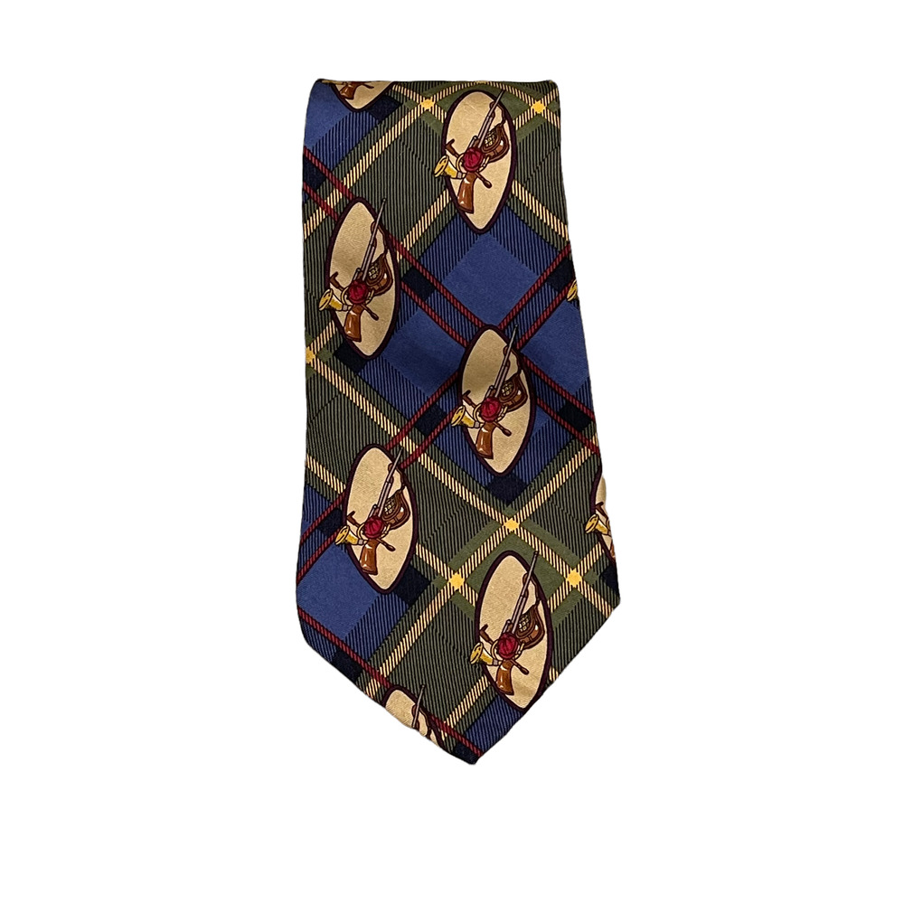 Nautica Mens Tie Hunting & Fishing Theme Plaid‎ 100% Silk Outdoors 58"LX4"W